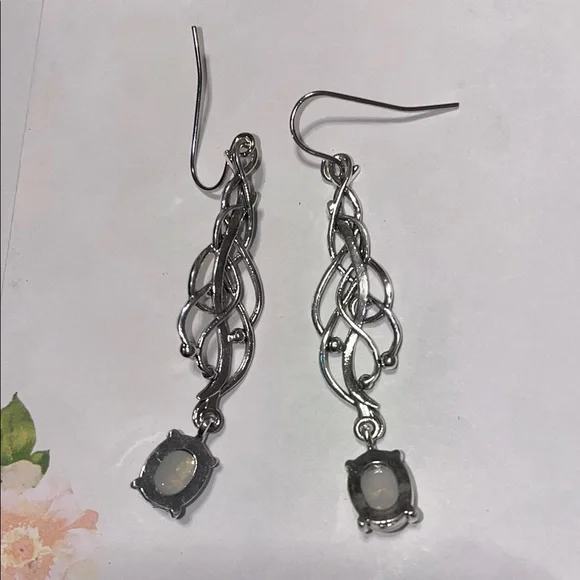 Dangle filagree Silver and iridescent Earrings - Picture 4 of 4